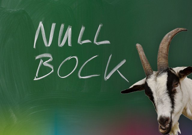 Eine Tafel mit dem Wort Null-Bock und eine Ziege drauf